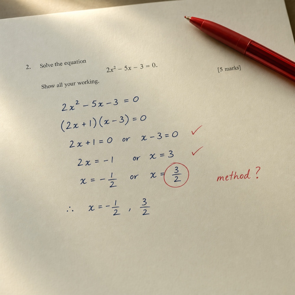 IGCSE Maths exam method and careless mistake visual